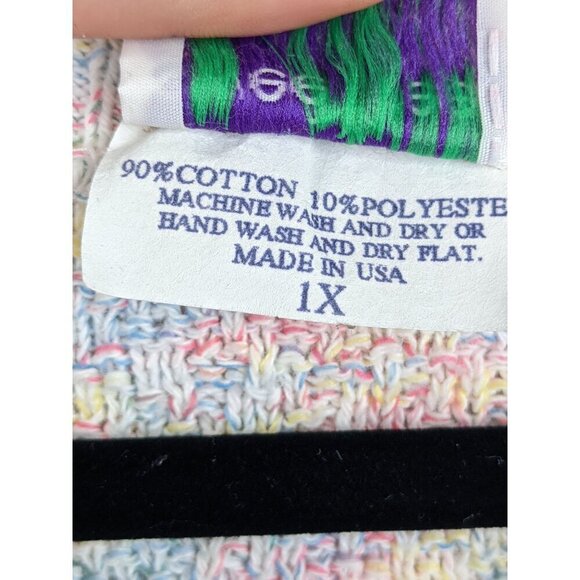 Multicolor Knit Short Sleeve Sweater With Button Detail 1X 90% Cotton 10% Polyes - Picture 4 of 8